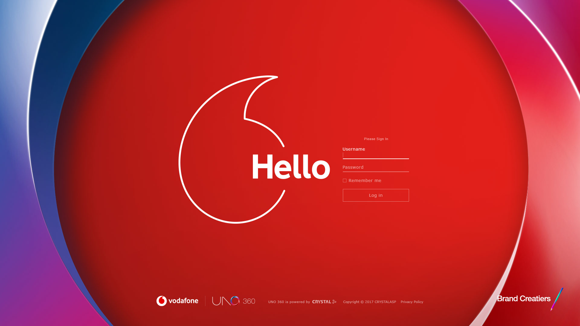 Pantalla de login de la aplicación UNO - Vodafone, diseñada por Brand Creatiers.
