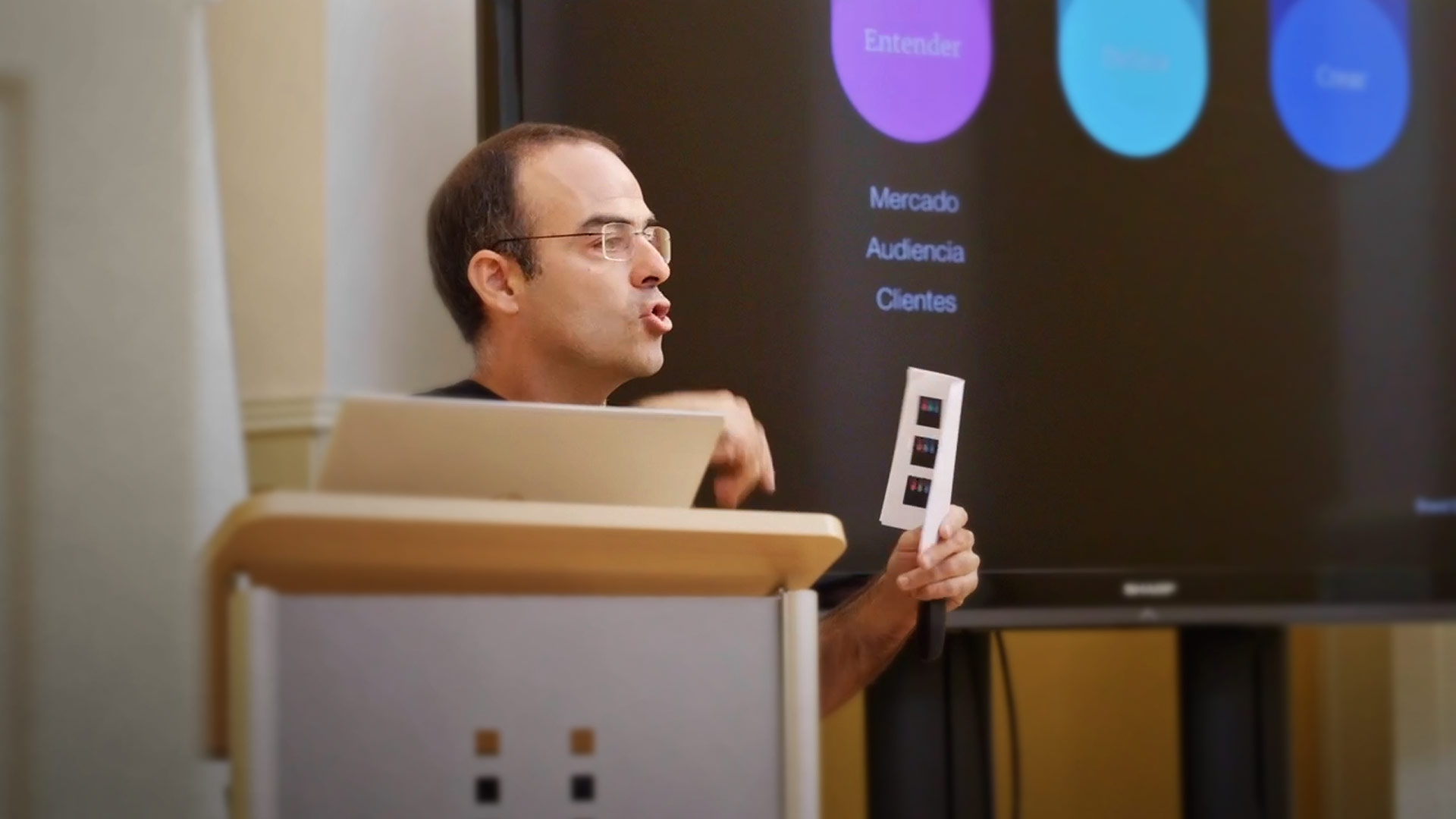 Gotzon Beamonte, from Brand Creatiers, giving a talk on branding.