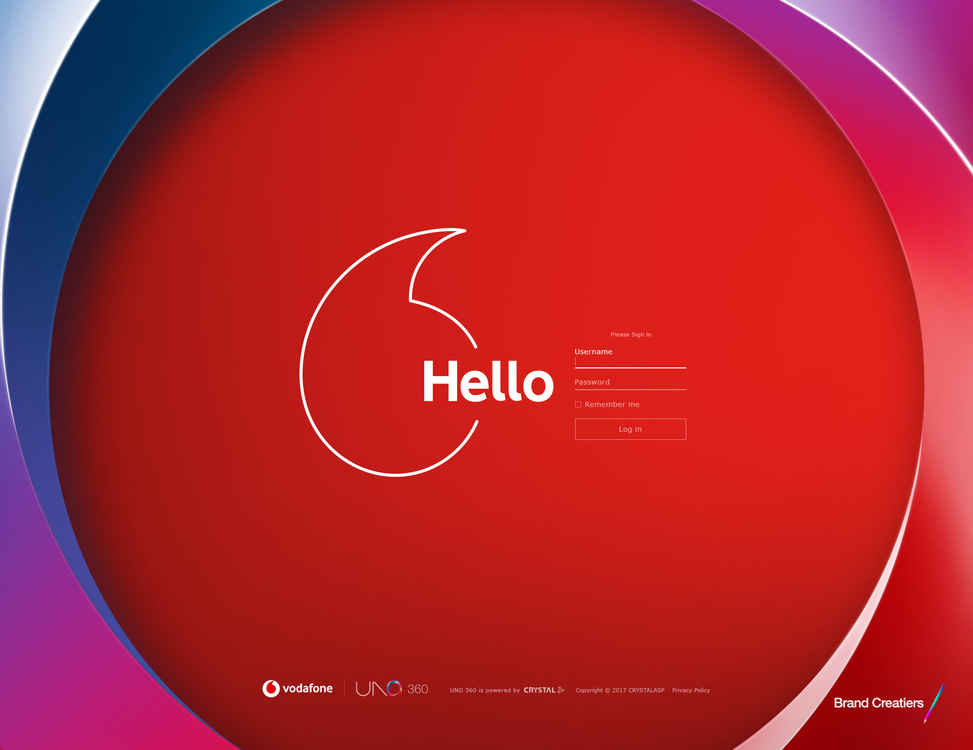 Pantalla de login de la aplicación UNO - Vodafone.