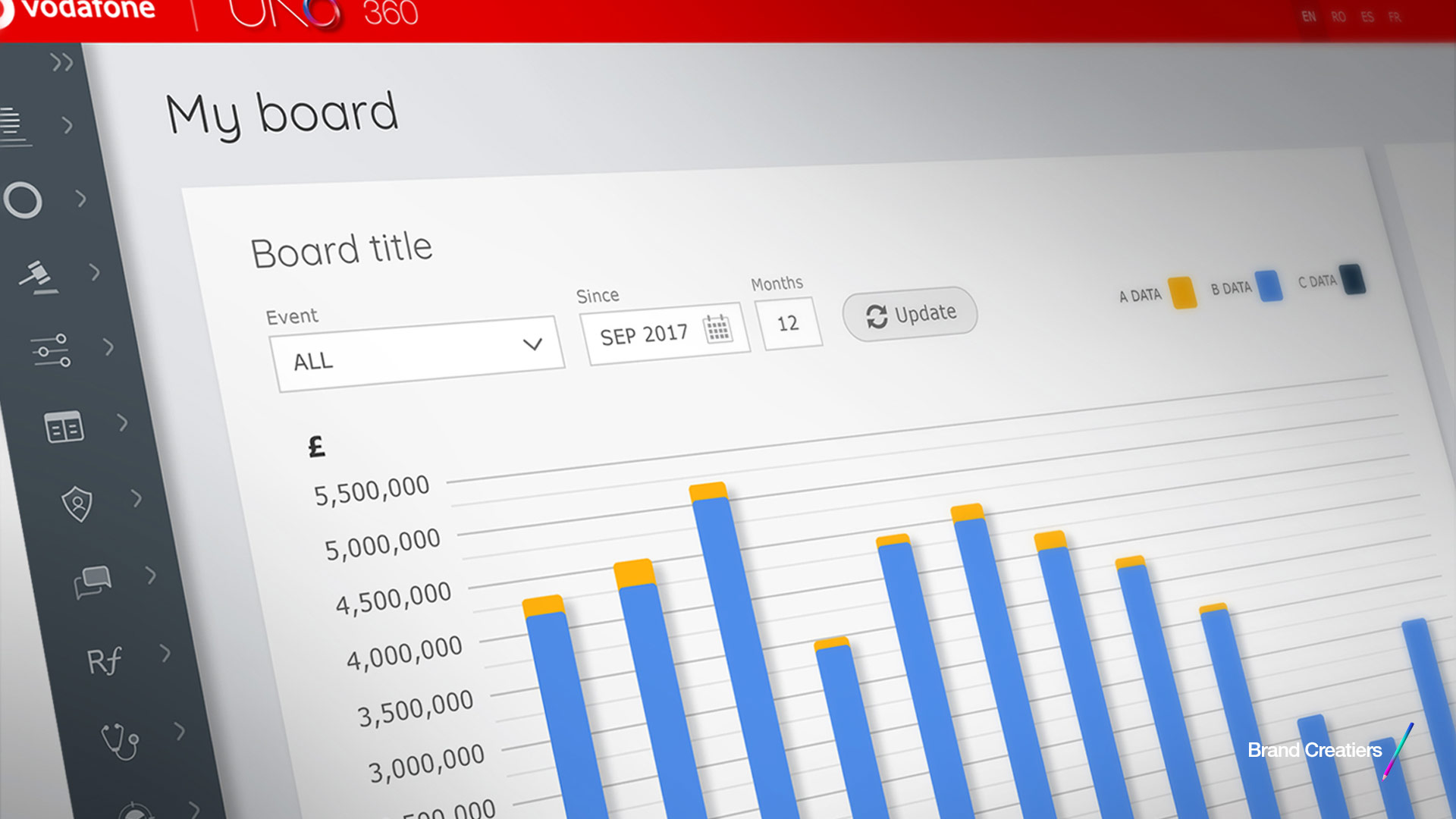 Interface designed by Brand Creatiers for the UNO application - Vodafone.